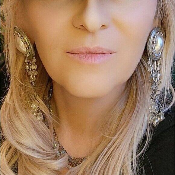 Vintage 70’s Outstanding Rare Silver Tone Pearl Tassel Clip-On Earrings - Unique - Picture 11 of 14